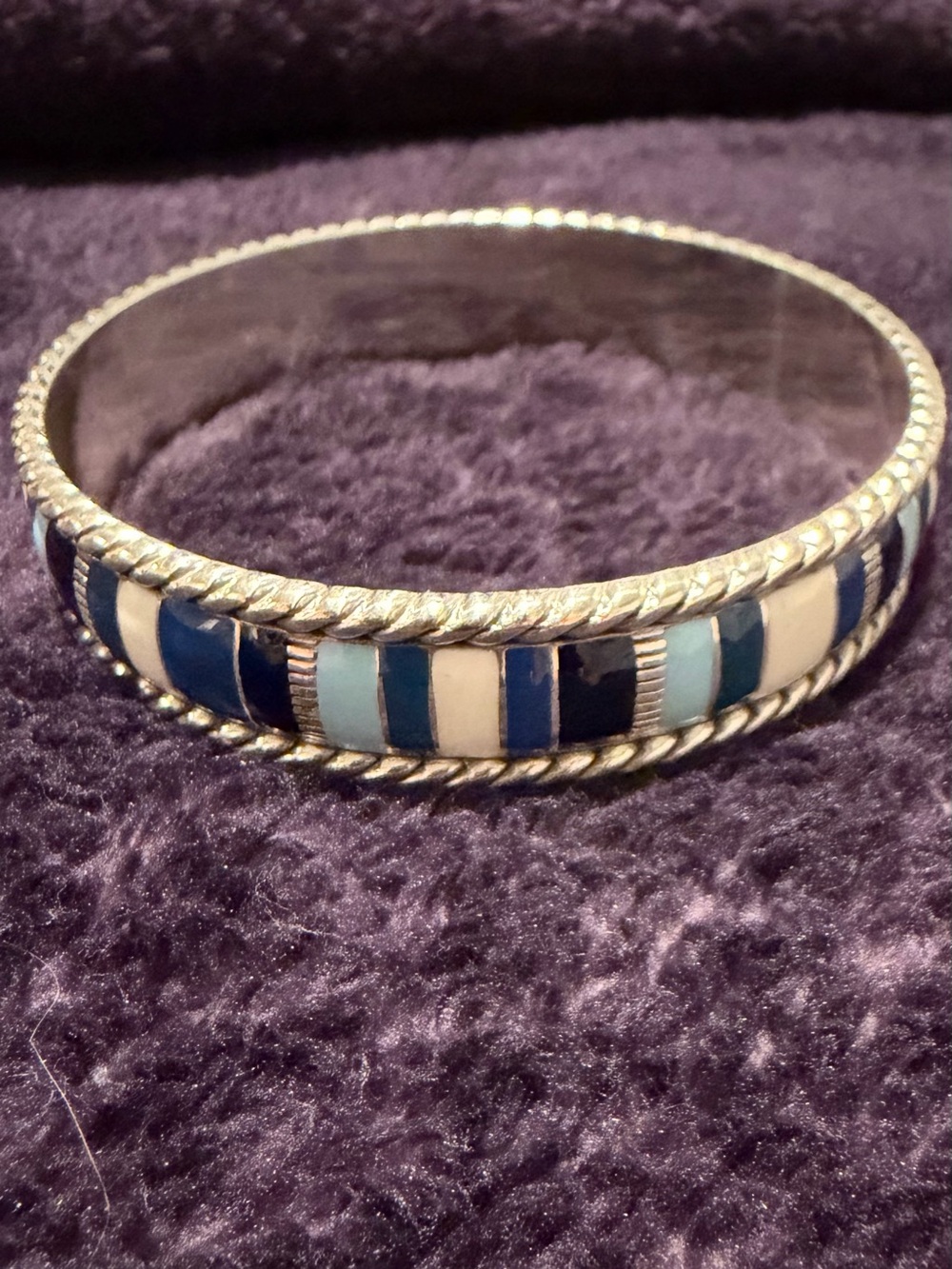 Brighton Silver-Tone Bracelet with Blue and White Inlay